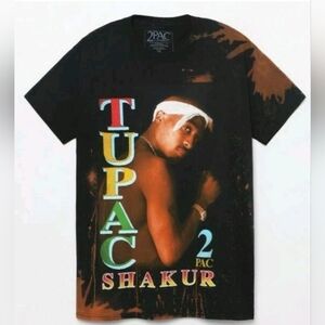 M • 2Pac • Tupac Shakur Graphic Tee - Black Bleached Dyed